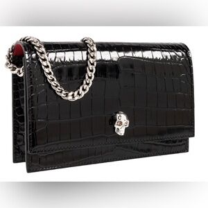 NEW Alexander McQueen Black Leather Croc Skull Crossbody Bag NWT AUTHENTIC!